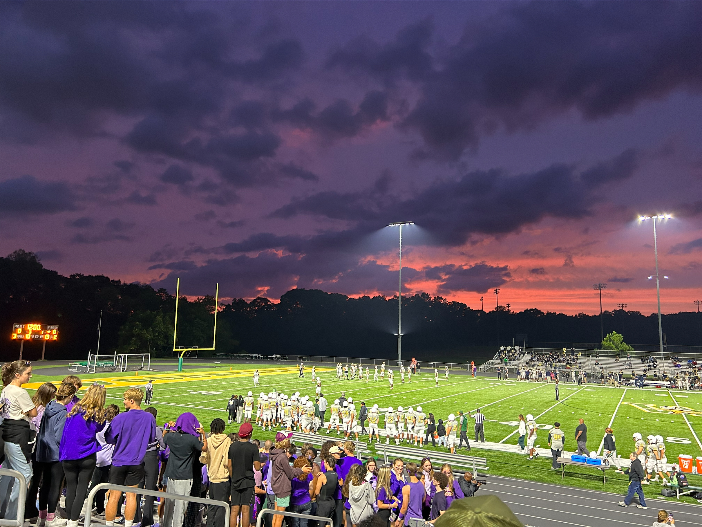 Purple sky over the Vikings football game on 9/22/2023