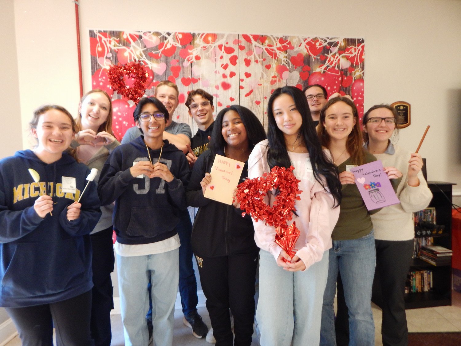 WSHS National Honor Society Students creating valentines for Love Thy Neighbor event.